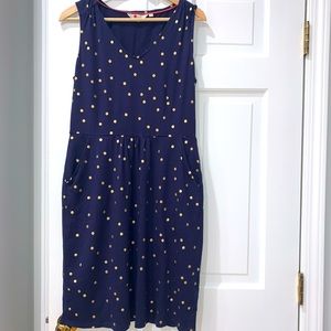 Boden Melinda Navy/gold polka dot dress (10)